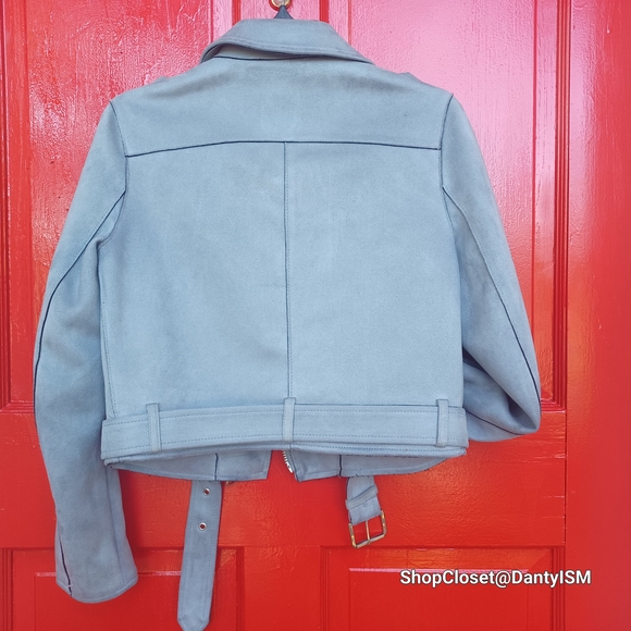 Zara Sky Blue Leather Jacket - Picture 4 of 14